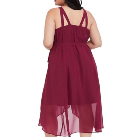 Torrid Sleeveless Strappy Empire Dress 00 M/L Sheer Chiffon Lined Midi Red Wine - Picture 2 of 7